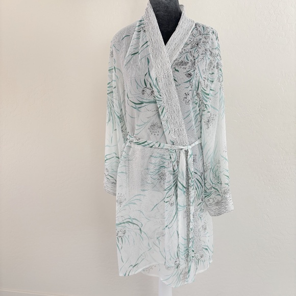 Oscar de la Renta Pink Label Sheer Floral Print Robe. Size L - Picture 1 of 8